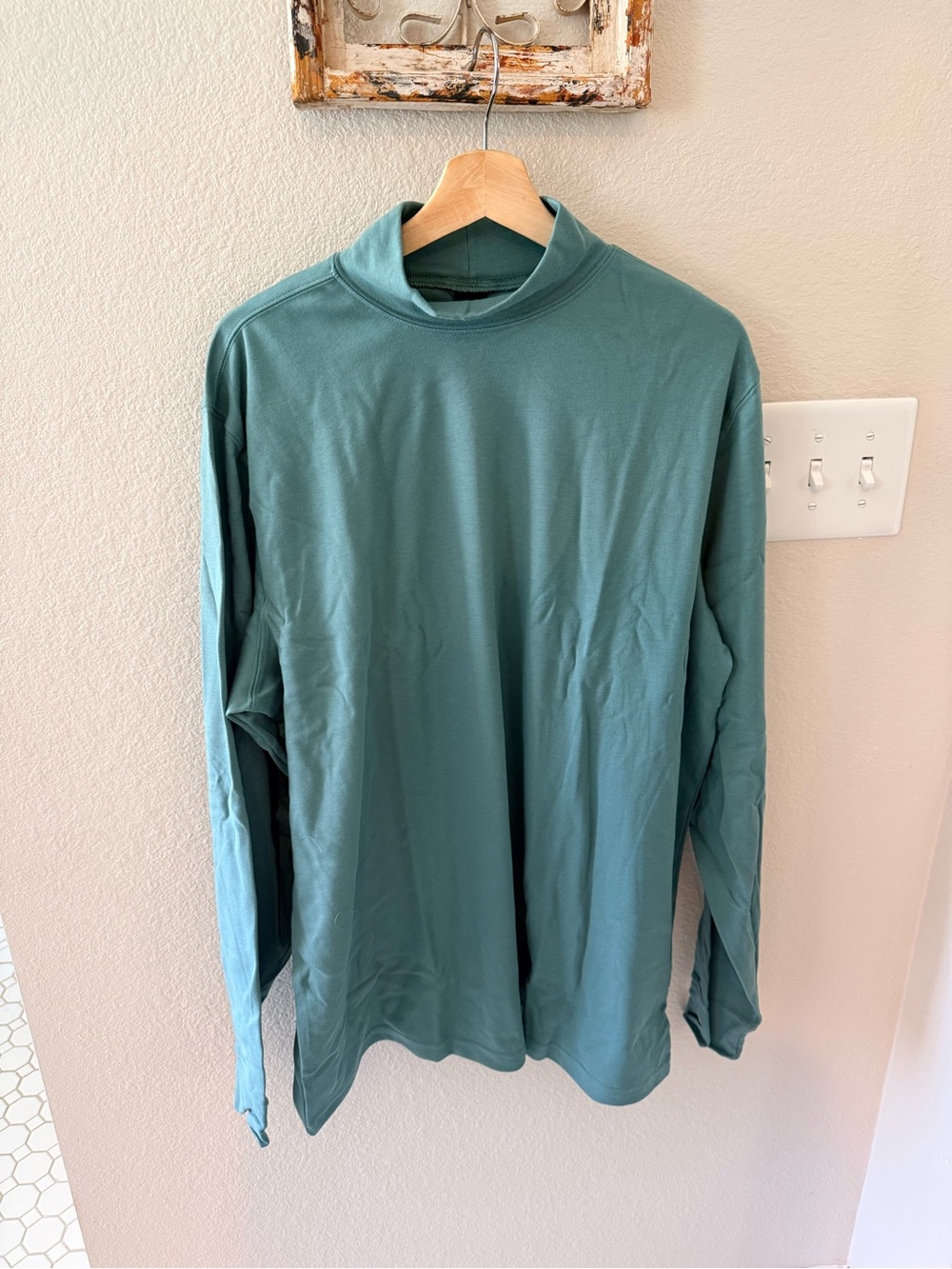 Lands' End Men's Long-Sleeve Mock Neck Shirt in Sea Green and Blue 2 pack